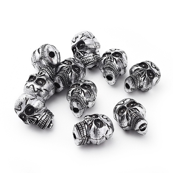 Antique Silver Plated Acrylic Beads, Halloween Skull, 23x17x15.5mm, Hole: 3.5mm, about 172pcs/500g