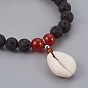 Bracelets stretch breloque coquille cauris, avec des perles de pierres précieuses et des perles d'espacement en alliage de style tibétain