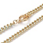 Brass Curb Chain Necklaces, with Enamel and 304 Stainless Steel Toggle Clasps, Real 18K Gold Plated