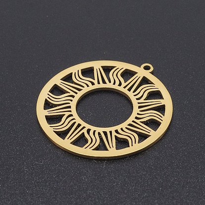 Ion Plating(IP) 201 Stainless Steel Solar Eclipse Pendants, Laser Cut, Ring with Sun