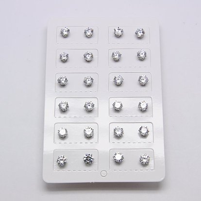 Zarcillos de óxido de circonio cúbico, con 304 base de acero inoxidable, plano y redondo, pin: 0.7 mm
