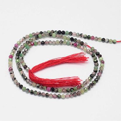 Rubis naturel en brins de perles zoisite, facette, ronde