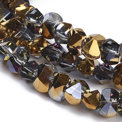Electroplate Glass Beads Strands, Faceted, Rounded Rectangle, Half Plated