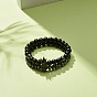 2Pcs 2 Style Synthetic Hematite & Black Stone & Natural Obsidian Stretch Bracelets Set with Cubic Zirconia Skull, Gemstone Jewelry for Women