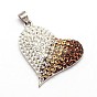 Mixed Style 925 Sterling Silver Polymer Clay Austrian Crystal Pendants, Heart, 23x28x7mm, Hole: 3x5mm