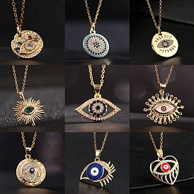 Colorful Zircon Evil Eye Pendant Collarbone Chain Necklace for Men and Women