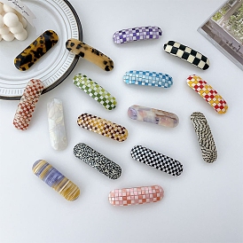 Tartan Pattern Cellulose Acetate Hair Barrette, Oval Shaped Hair Accessories for Girls Women
