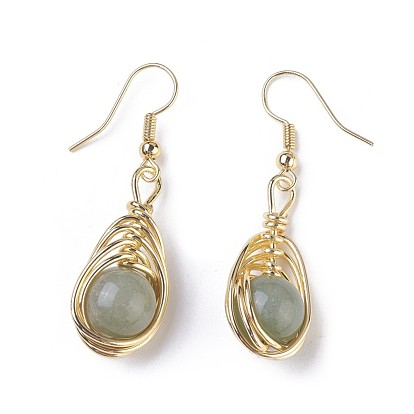 Natural Gemstone Dangle Earrings, with Brass Findings
