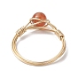 Natural Mixed Gemstone Round Braided Bead Style Finger Rings, Golden Brass Finger Ring