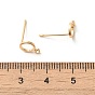 Brass Stud Earring Findings, with Loop, Raw(Unplated) Silver Pins and Plastic Protector, Real 18K Gold Plated, Ring