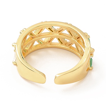 Anillo de puño abierto con cruz de circonita cúbica, joyas de latón chapado en oro real 18k para mujer, sin plomo y el cadmio