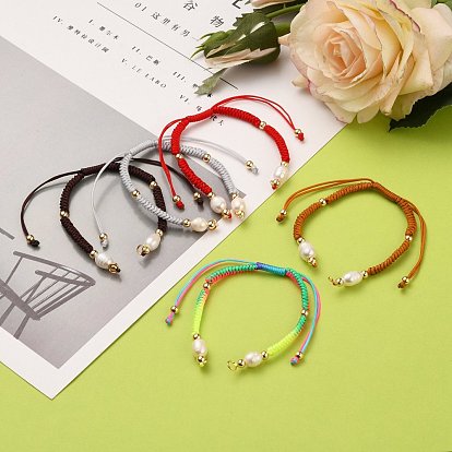 Braided Nylon Cord Bracelet Making, with 304 Stainless Steel Open Jump Rings, Round Brass Beads and Pearl Beads