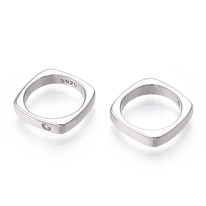 925 anillos de unión de circonita cúbica con micro pavé de plata de ley, anillo cuadrado, con sello s925, sin níquel