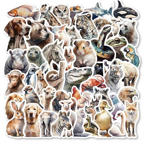 50Pcs Animal PVC Self-Adhesive Cartoon Stickers, Waterproof Decals for Party, Decorative Presents, Scrapbooking