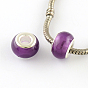 Large Hole Rondelle Resin European Beads, with Silver Color Plated Brass Double Core, 14x9mm, Hole: 5mm