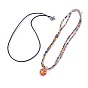 Lampwork Pendants Necklaces and Cowhide Leather Cord Necklaces Set, with Glass Seed Beads, Brass Jump Rings, Zinc Alloy Findings and Nylon Wire