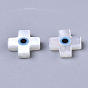 Natural White Shell Mother of Pearl Shell Beads, with Synthetic Turquoise, Cross with Evil Eye