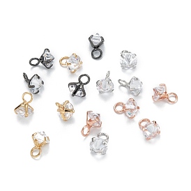 Brass Clear Cubic Zirconia Charms, Long-Lasting Plated, Diamond