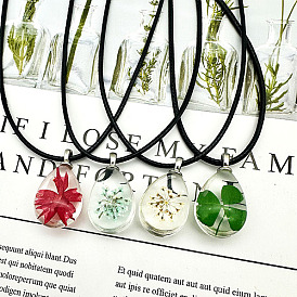 Teardrop Glass Pendant Necklaces with Cords