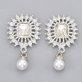 Alloy Cabochons, with Crystal Rhinestone and ABS Plastic Imitation Pearl, Flower and Round