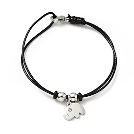 304 Stainless Steel Elephant Charm Bracelet with Waxed Cord for Women