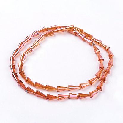 Electroplated Glass Beads Strands, Faceted, Cone, 16x8mm, Hole: 1.5mm
