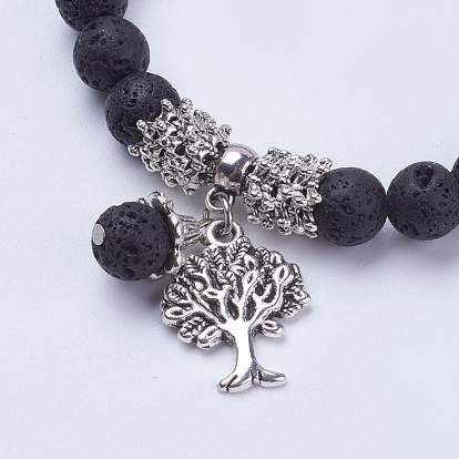 Pierre naturelle bracelets stretch, avec des pendentifs en alliage d'arbre, avec des sacs de paking de toile de jute, argent antique