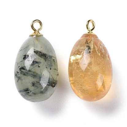 Natural Mixed Stone Pendants, with 925 Sterling Silver Loop, Teardrop