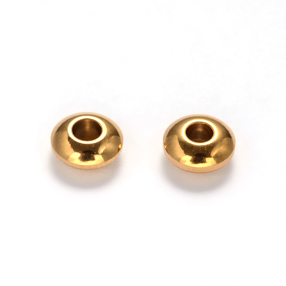 Recubrimiento iónico redondo plano (ip) 304 perlas espaciadoras de acero inoxidable, 6x3 mm, agujero: 2 mm