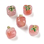 Natural Yan Yuan Agate Pendants, Persimmon Charms with Rack Plating Golden Tone Brass Enamel Findings, Long-Lasting Plated