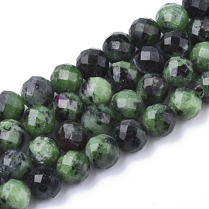 Natural Ruby in Zoisite Beads Strands, Faceted, Round