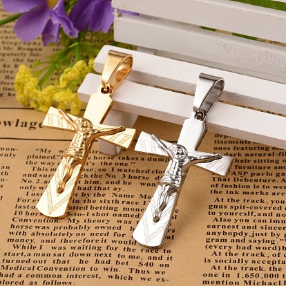 Placage ionique (ip) 304 pendentifs croix crucifix en acier inoxydable, avec 201 mousqueton en acier inoxydable sur les balles, pour Pâques