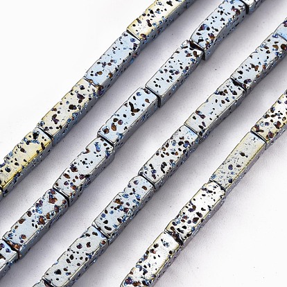 Electroplated Natural Lava Rock Beads Strands, Cuboid, Bumpy