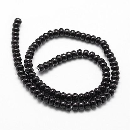 Brins de perles d'onyx noir naturel, Grade a, teints et chauffée, rondelle, facette