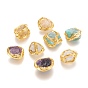 Perles de pierres précieuses naturelles brutes, avec bord en laiton plaqué or, nuggets