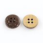 4-Hole Coconut Buttons, Flat Round Sewing Buttons, 12.5x2mm, Hole: 1.5mm