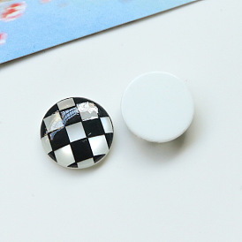 Opaque Resin Cabochons, Half Round with Tartan Pattern