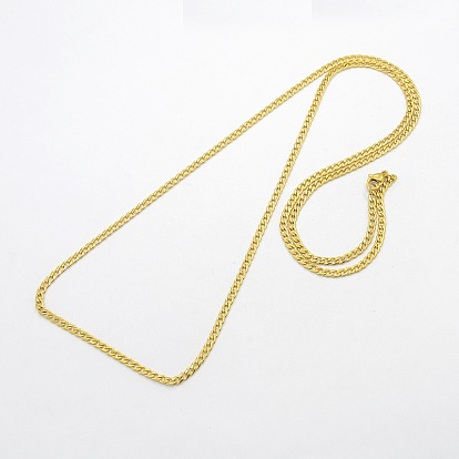 304 Stainless Steel Curb Chain Necklaces, with Lobster Claw Clasps, 29.5 inch(749mm)