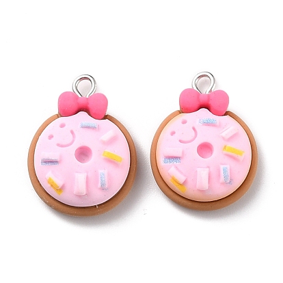 Resin Pendants, with Platinum Iron Peg Bail, Donut and Bowknot