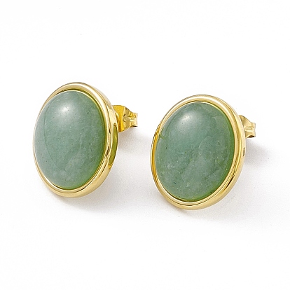 Gemstone Oval Stud Earrings, Golden 304 Stainless Steel Jewelry for Women