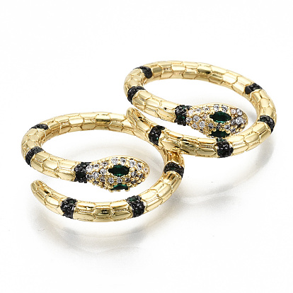 Micro allanar anillos de latón manguito de óxido de circonio cúbico, anillos abiertos, sin cadmio y níque y plomo, serpiente, real 16 k chapado en oro