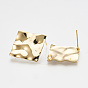 Brass Stud Earring Findings, with Loop, Real 18K Gold Plated, Rhombus