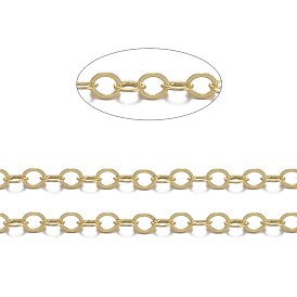 Brass Flat Oval Cable Chains, Unwelded, with Spool, Cadmium Free & Lead Free