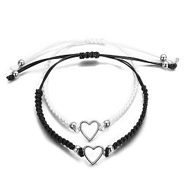 Minimalist Alloy Heart Drawstring Couple Bracelet Adjustable Friendship Handmade Rope