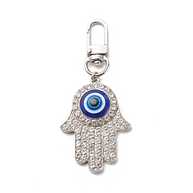 Zinc Alloy Rhinestone Pendant Decorations, Buddha Hand with Evil Eye Clip-on Charms, for Keychain, Purse, Backpack Ornament, Stitch Marker