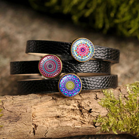 Alloy Glass Mandala Beaded Bracelet, PU Leather Adjustable Bracelet for Women