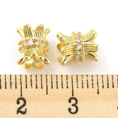 Brass Micro Pave Cubic Zirconia Spacer Beads, Long-Lasting Plated, Lead Free & Cadmium Free, Flower