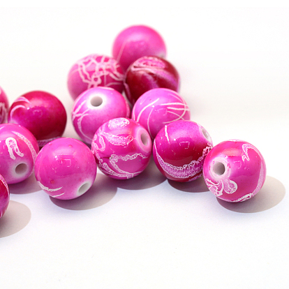 Vaporisez perles peintes rondes acryliques drawbench, 10mm, trou: 2 mm, environ 900 pcs / 500 g