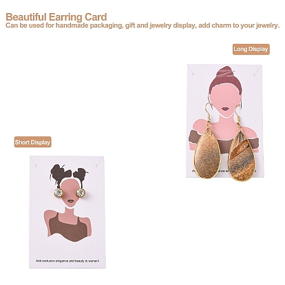 Cartes d'affichage de bijoux en carton, pour suspendre la boucle d'oreille et le collier, rectangle, Modèle féminin