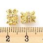 Brass Micro Pave Cubic Zirconia Spacer Beads, Long-Lasting Plated, Lead Free & Cadmium Free, Flower